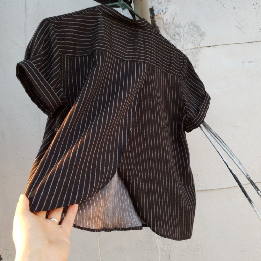 Yaya Nom de Plume open back Black & Pinstripe top